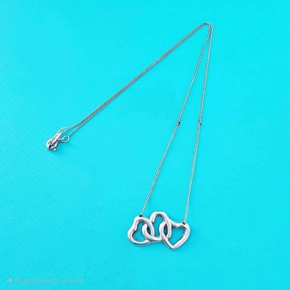 Authentic Tiffany & Co Triple Heart Necklace Sterling Silver Chain - Picture 4 of 6